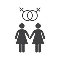 lesbisches Paar-Symbol. Silhouette-Symbol. zwei Frauen, die Händchen halten. lesbische Mädchen mit ineinandergreifenden Venuszeichen oben. negativen Raum. isolierte Vektorgrafik vektor