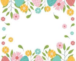 Hand skizziert Hintergrund, Illustration zum Ostern. Grenzen mit Blätter, Eier und Blumen zum Gruß Karte, Einladung Vorlage. retro, Jahrgang Beschriftung Banner, Poster, Hintergrund. vektor