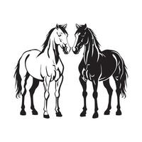 två häst stående bild, konst, ikoner, och grafik. två häst silhuett isolerat på vit vektor