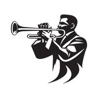 Mann spielen Trompete Silhouette isoliert auf Weiß vektor