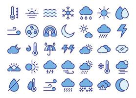 Wetter Blau - - Farbe Gliederung Symbole Satz. das Sammlung beinhaltet im Geschäft, ui ux, Sozial Medien und Webseite. vektor