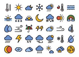Wetter gefüllt Gliederung Symbole Satz. das Sammlung beinhaltet im Geschäft, ui ux, Sozial Medien und Webseite. vektor