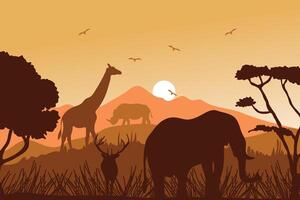 savann solnedgång bakgrund illustration vektor