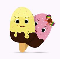 süß Karikatur Eis Sahne Paar mit glücklich Gesicht vektor