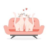 ein Paar von süß Weiß Kätzchen im Liebe auf ein Sofa. festlich Illustration zum Valentinstag Tag vektor