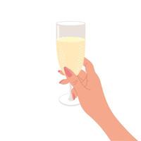 en glas av champagne i en kvinnas hand. festlig illustration vektor