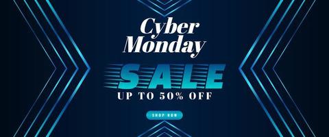 Cyber Monday Sale Banner Template Design mit blauem Lichteffekt auf dunklem Hintergrund für Werbeplakate oder Geschäftsförderung vektor