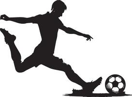 en man silhuett fotboll spelare eller fotboll spelare sparkar fotboll isolerat på vit bakgrund. vektor