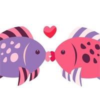 två fiskar kysser. alla hjärtans dag gratulationskort koncept. vektor illustration
