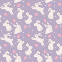 Ostern Hase Muster. nahtlos Muster mit Kaninchen, Eier. Illustration im eben Stil. Muster im Farbfelder. vektor