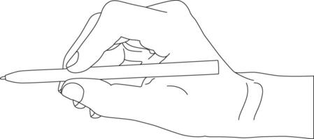 einer Linie Zeichnung Hand halten Stift vektor
