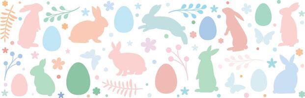 Pastell- bunt Ostern Banner, Urlaub Hintergrund Design, Gruß Konzept Clip Kunst Illustration Muster mit Kaninchen vektor