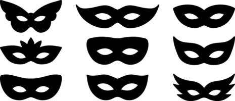 Karneval oder Maskerade Maske Silhouetten Clip Kunst Satz, isoliert Elemente vektor