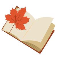 Buch mit Herbst Orange Ahorn Blatt isoliert auf Weiß Hintergrund. Illustration im eben Stil. Illustration zum Netz Design, Banner, Flyer, Einladung, Karte. vektor