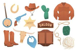 Cowboy ästhetisch, Western Rodeo Cowboy Satz, wild Westen, Land Stil. vektor