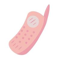 rosa retro mobiltelefon i platt stil, barbiecore estetisk. skiss illustration isolerat på vit bakgrund. säsong- design element. vektor