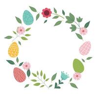 Lycklig påsk begrepp, element för affisch, hälsning kort. trendig påsk design med blommor, ägg, i pastell färger på vit bakgrund. platt illustration. vektor