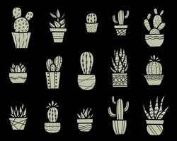 Zimmerpflanzen im Töpfe Hand gezeichnet Illustration, Pflanze Silhouetten, Clip Kunst einstellen vektor