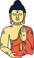 ein Zeichnung von ein Buddha Statue mit ein Hand auf es ist Truhe vektor