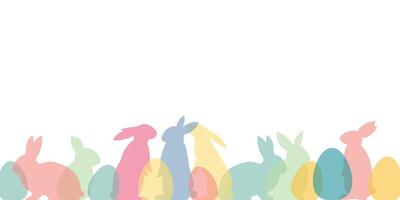 färgrik påsk kanin gräns, Semester firande baner med ägg och kanin silhuetter, festlig bakgrund vektor