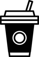 en svart och vit bild av en kaffe kopp med en sugrör i den vektor