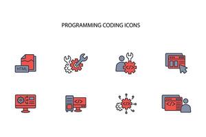 programmering kodning ikon set..redigerbar stroke.linjär stil tecken för använda sig av webb design, logo.symbol illustration. vektor