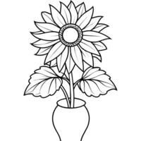 solros blomma översikt illustration färg bok sida design, solros blomma svart och vit linje konst teckning färg bok sidor för barn och vuxna vektor