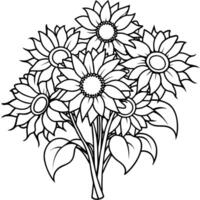 Sonnenblume Blume Gliederung Illustration Färbung Buch Seite Design, Sonnenblume Blume schwarz und Weiß Linie Kunst Zeichnung Färbung Buch Seiten zum Kinder und Erwachsene vektor