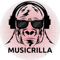 gorilla ansikte med hörlurar och solglasögon. musik design begrepp vektor