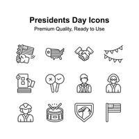 Pixel perfekt Symbole einstellen von Präsident Tag, amerikanisch Wahlen Tag vektor