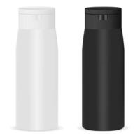 kosmetisk flaskor attrapp i svart och vit Färg med svart lock. premie plast paket för grädde, schampo, dusch gel isolerat på vit bakgrund. hq 3d illustration. vektor