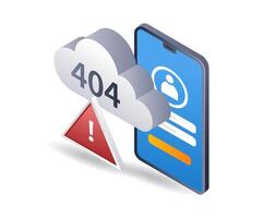 Smartphone persönlich Konto können erhalten Error Code 404 System Technologie Warnung, Infografik 3d Illustration eben isometrisch vektor