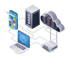 W-lan Netzwerk Internet Wolke Server Technologie Analytiker Infografik 3d Illustration eben isometrisch vektor