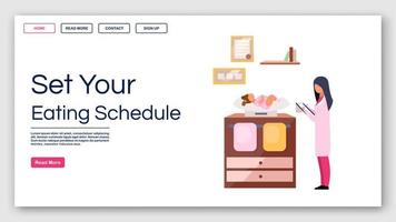 Kinder essen Zeitplan Zielseiten-Vektorvorlage. Kinderbetreuungs-Website-Schnittstellenidee mit flachen Illustrationen. Layout der Homepage zur Ernährung von Babys. Kinderarzt-Webbanner, Webseiten-Cartoon-Konzept vektor