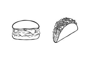 Illustration von ein Tacos Burger im schwarz und Weiß vektor