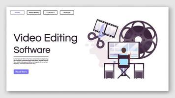 mall för vektor för videoredigeringsprogram för målsida. efterproduktion webbplats gränssnitt idé med platta illustrationer. layout för tv-teknikens hemsida. webbbanner, webbsida tecknad koncept