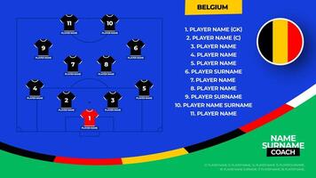 Belgien Fußball Mannschaft beginnend Formation. 2024 Fußball Mannschaft ausrichten auf abgelegt Fußball Grafik zum Fußball beginnend ausrichten Kader. Illustration vektor