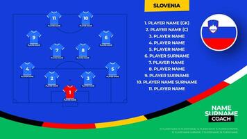 Slowenien Fußball Mannschaft beginnend Formation. 2024 Fußball Mannschaft ausrichten auf abgelegt Fußball Grafik zum Fußball beginnend ausrichten Kader. Illustration vektor