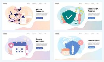 vaccinforskning, vaccinationsprogram, tid att vaccinera, immuniseringskoncept. behandling för immunhälsa och läkemedelsindustrin. platt vektor illustration set för ui app, webbmall, banner.