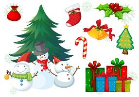 Jul tema med snögubbe och presenter vektor