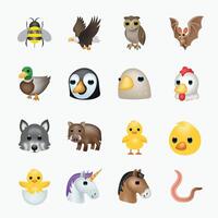 uppsättning av djur, djur- ansikten, ansikte emojis, klistermärken, uttryckssymboler. vektor