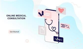 målsida för medicinsk webbplats. medicinska tjänster online, onlinehjälp, online medicinsk konsultation. läkare, läkare, terapeut för medicinska webbikoner, ui, mobilapplikation, affischer, banners vektor