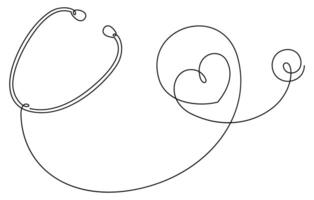 kontinuerlig linje teckning av stetoskop och hjärta form positiv känsla minimalism vektor