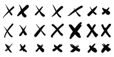 Hand gezeichnet Kreuz markieren. Gekritzel einstellen von falsch Zeichen oder falsch Kennzeichen vektor