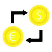 Währung Wärmetauscher, Münze Symbol, Euro, Kryptowährung, eben Design, einfach Bild, Karikatur Stil. Geld Transfer Konzept. Linie Symbol zum Geschäft und Werbung vektor