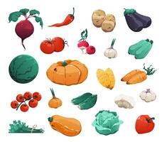 tecknad serie grönsaker samling, peppar äggplanta och morot vektor