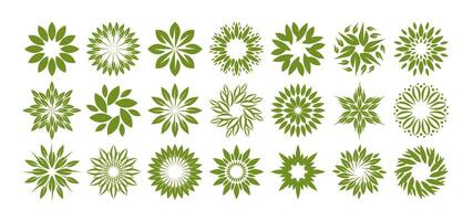 organisk blad Sol cirkel logotyp design uppsättning vektor