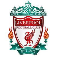 Liverpool fc Emblem auf ikonisch rot Hintergrund. historisch Fußball Verein, Englisch Premier Liga, ikonisch Leber Vogel. redaktionell vektor