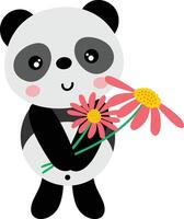 söt panda innehav en skön blommor vektor