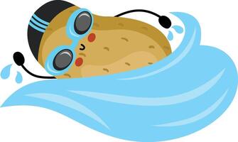 komisch Kartoffel Sportler Charakter Maskottchen Schwimmen vektor